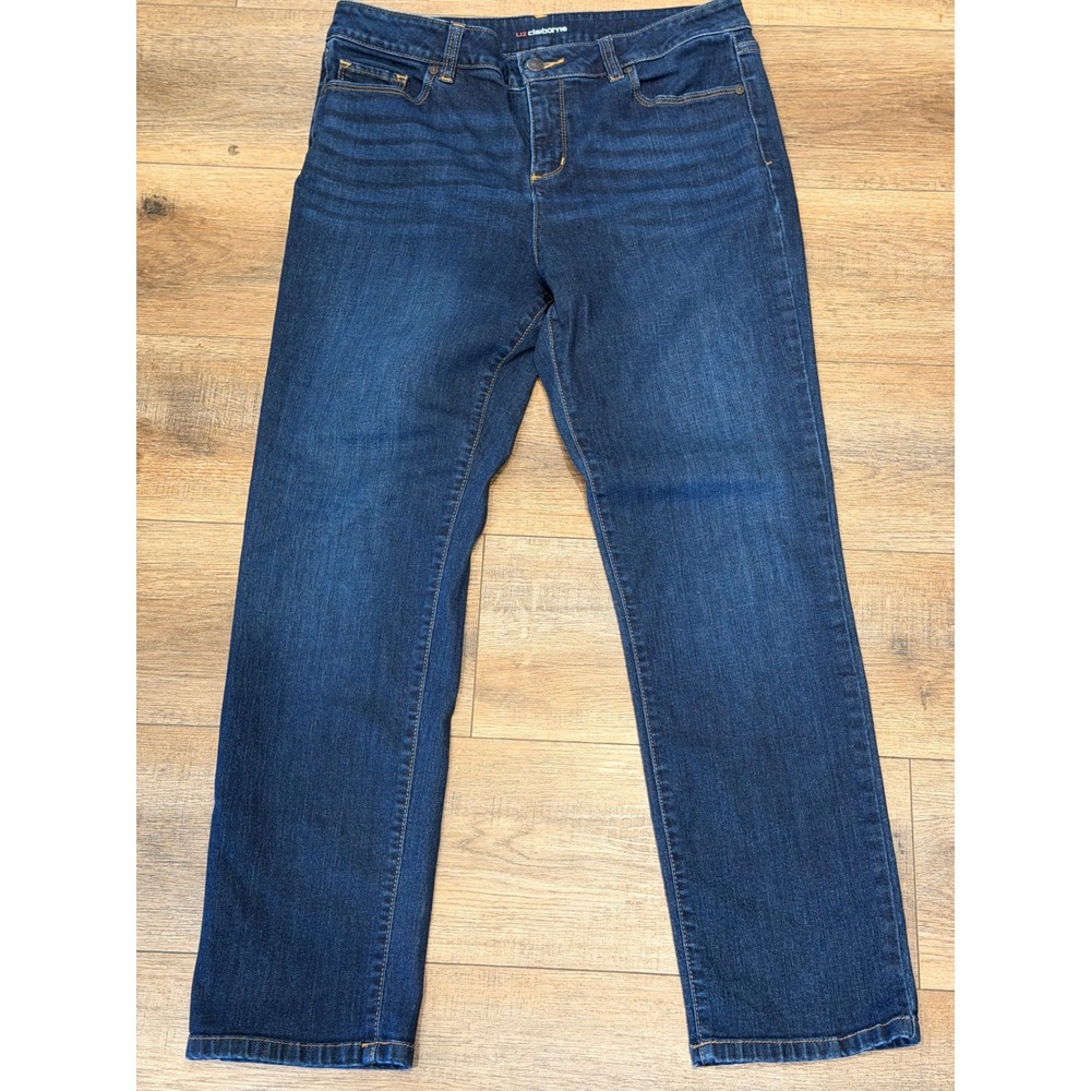 Liz Claiborne Womens 10 Girlfriend Straight Leg Jeans Mid-Rise Dark Wash Denim